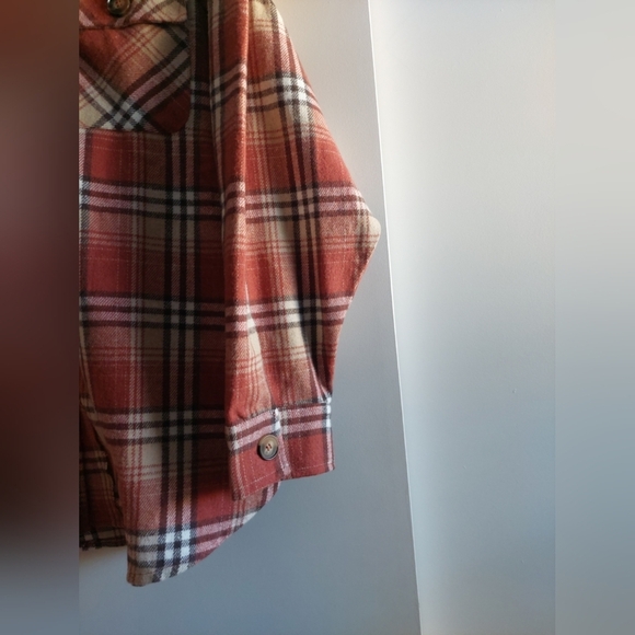 Oversized Plaid Shirt Jacket Women's Large Orange Brown New - Picture 6 of 7